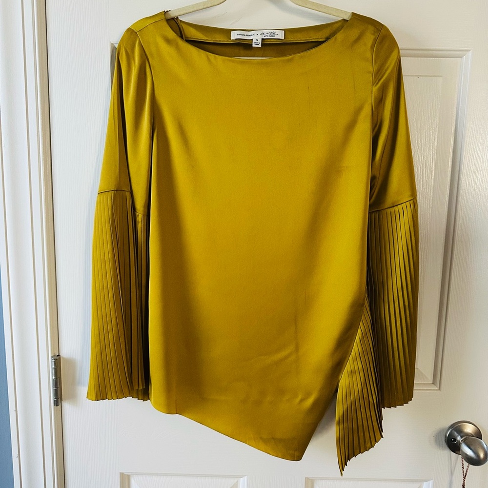 Banana Republic Mustard Silk Blouse with Pleated Sleeves